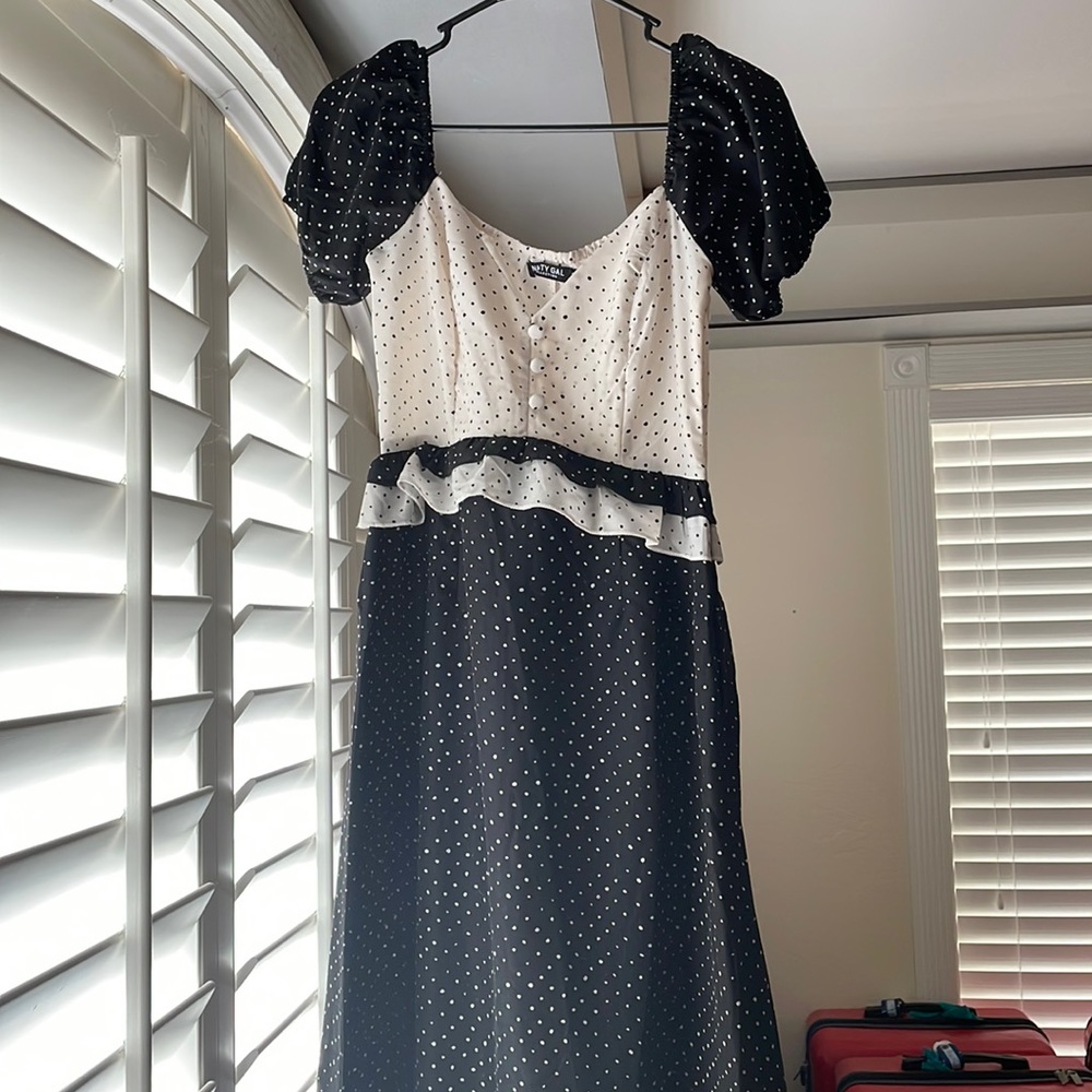 Black and white polka dot maxi dress